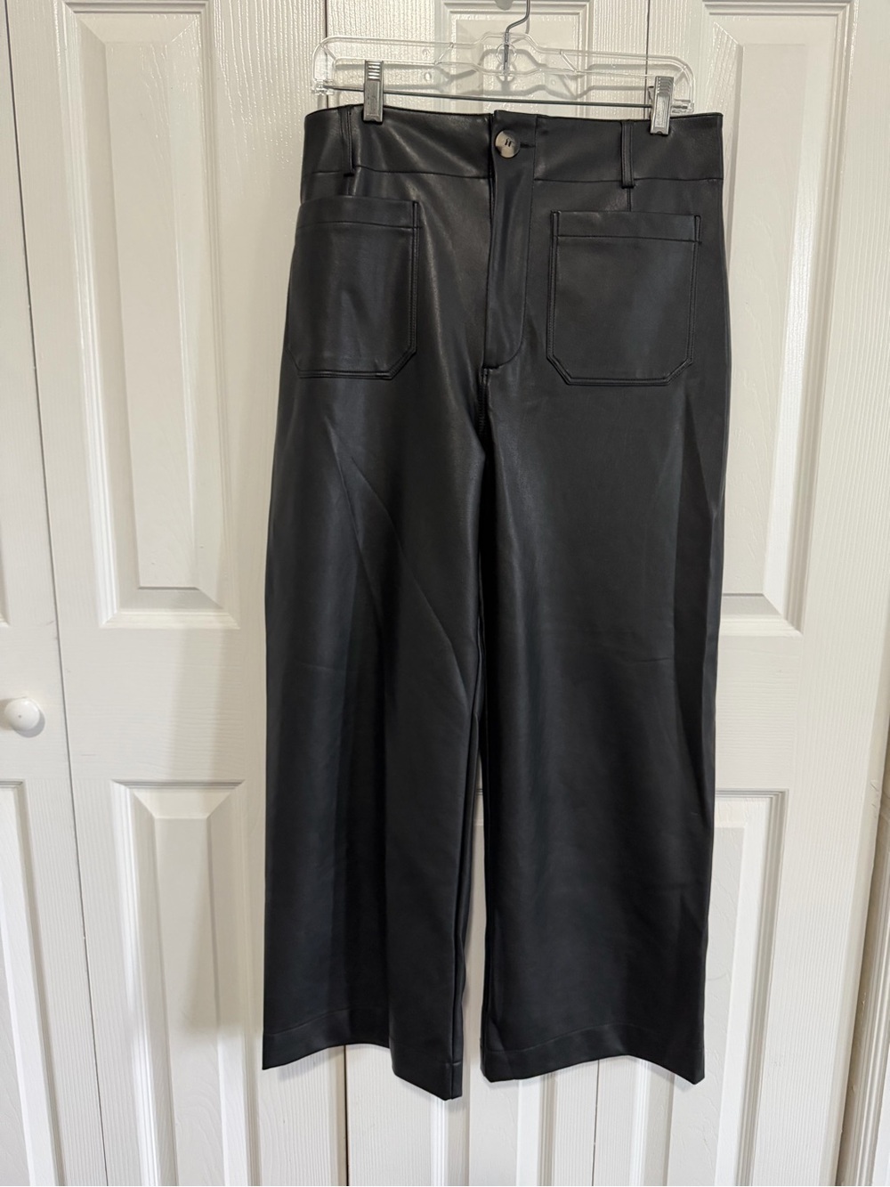 Anthropologie Maeve Wide Leg Faux Leather Pants Black Size 30 - Picture 2 of 4